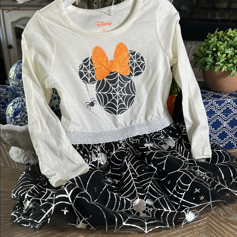 NWT! Toddler Girls Disney Minnie Mouse Halloween Witch Spider Tulle Tutu Dress